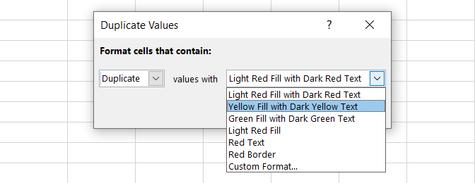 Predefined formats to highlight duplicate values