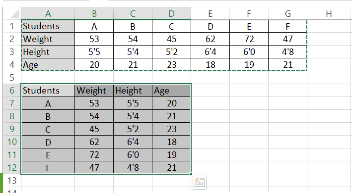 4 Vertical data in first cell