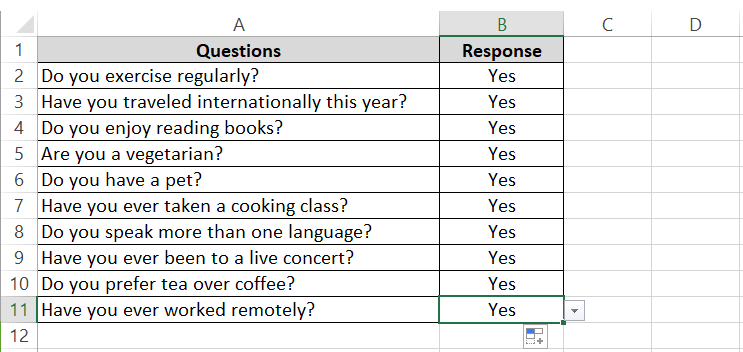 Drop-down list taken to all cells