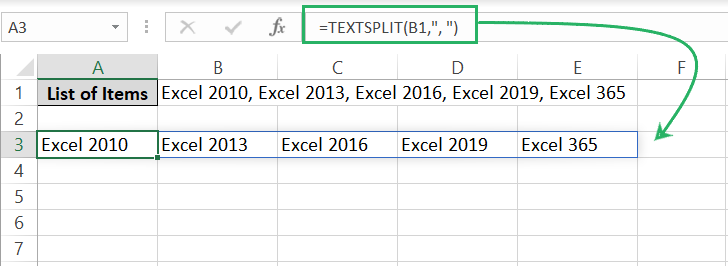 text split across different columns