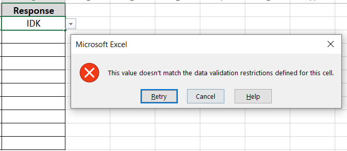 Error message by Excel