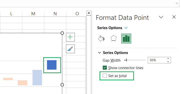 Set as total to build a waterfall chart