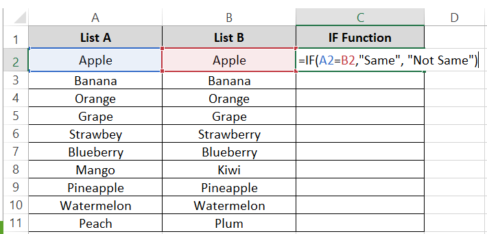 Writing the IF function