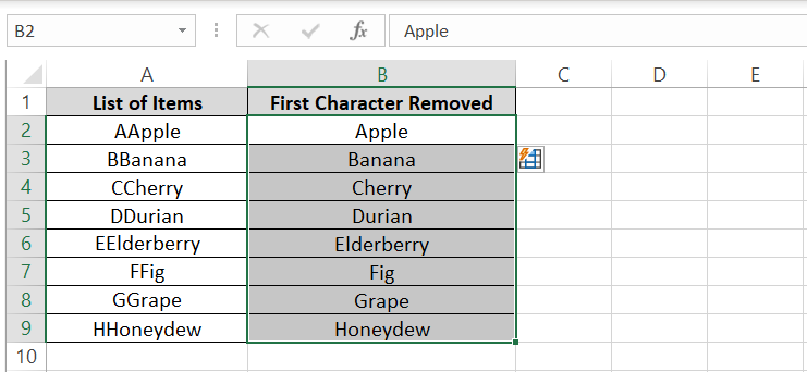 First character removed