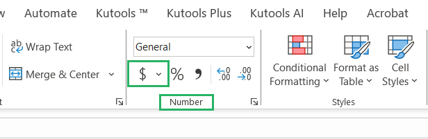 Dollar icon in Excel