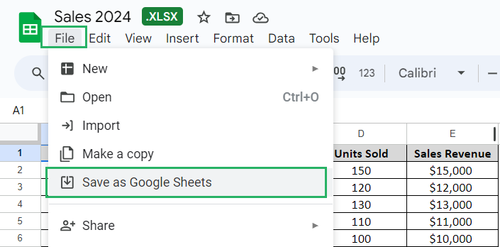 Save as Google Sheets