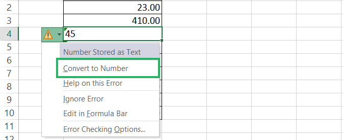 Error icon in worksheet