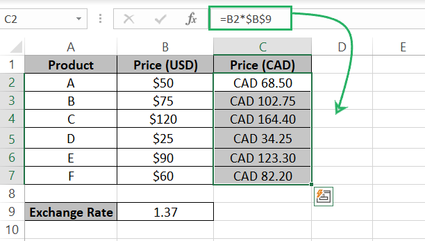 6 Relative reference changed to absolute