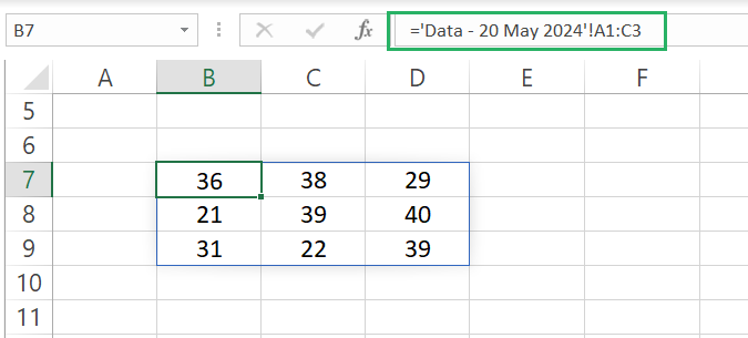 6 Range reference of cells in formulas tab