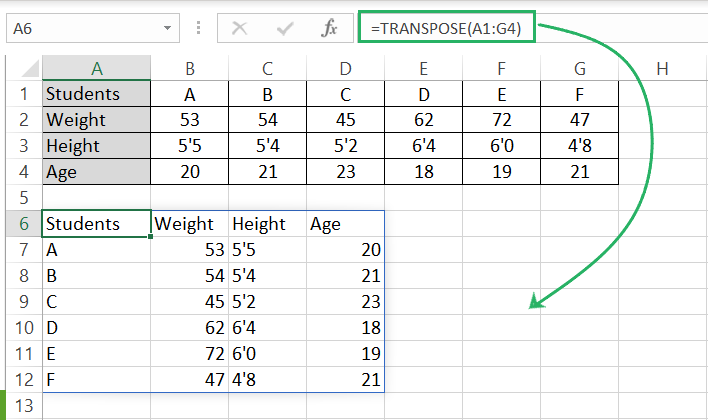 6 And transpose data in Excel sheet