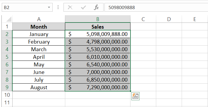 Numbers formatted with symbols