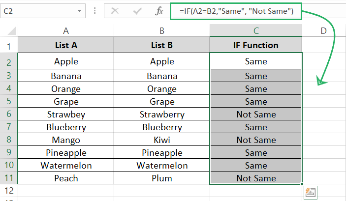 Results dragged down in Excel spreadsheet