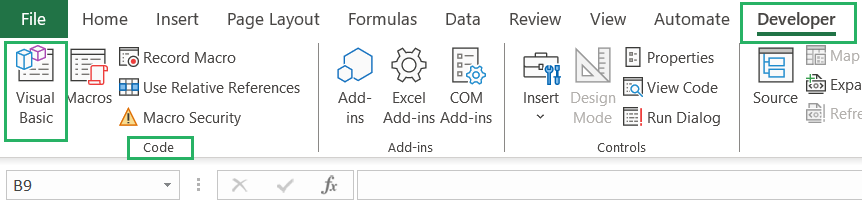 Developer tab on Ribbon