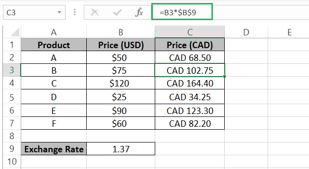 7 Cell address locked in Excel spreadsheet