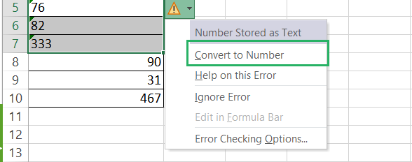 Convert to text option