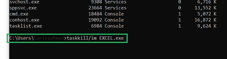 Command to force close Excel