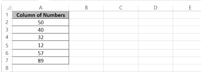 Column of numbers
