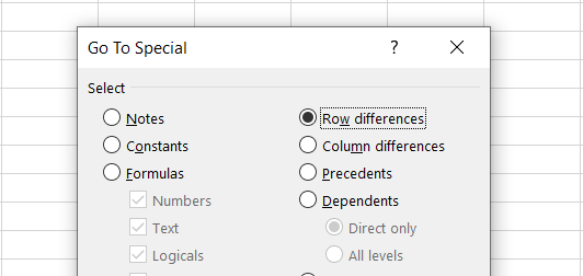 Row difference option