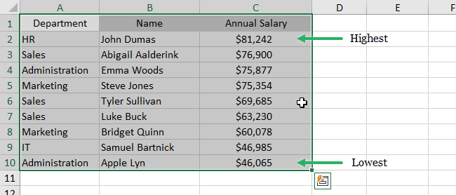 image 10 Excel sort