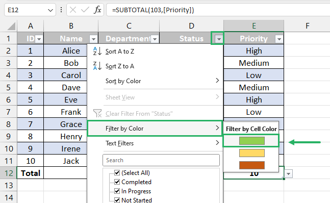 Selecting option to filter out data