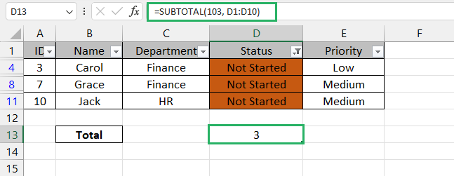 Selecting the option to filter out data.