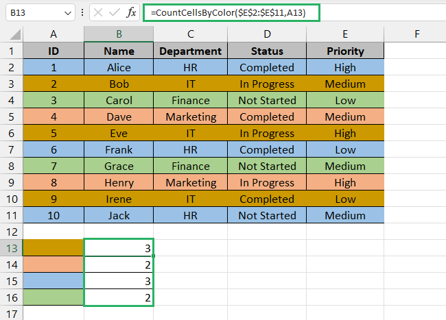 Cells with count of colored cells