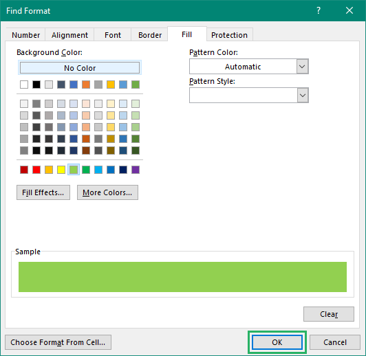 Selecting the color of cells