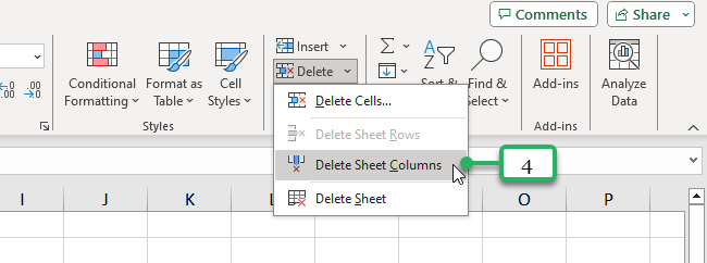 delete sheet columns