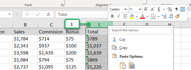 select column with formula cells