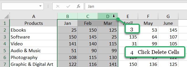 selected columns