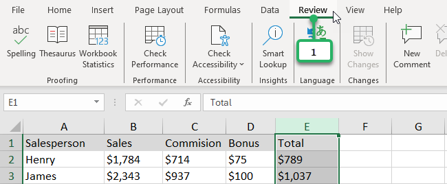 Review Tab