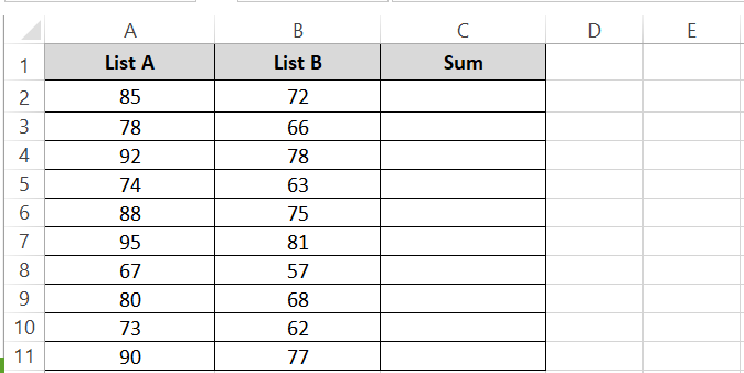 Two lists of numbers in Excel