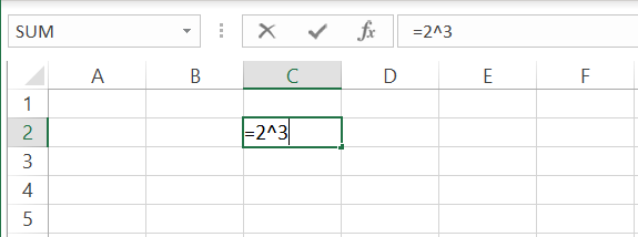 2 raised to the power 3
