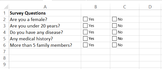 checkboxes / radio buttons in Excel