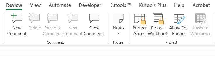 Protect Sheet option on Review tab
