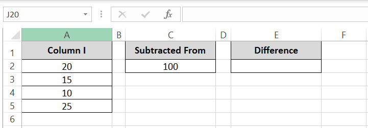 Dataset in Excel worksheet