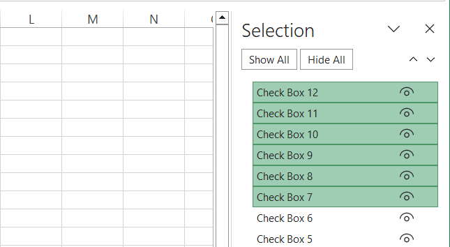 Multiple check boxes sin selected cells