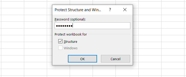 Password dialog box to protect cells