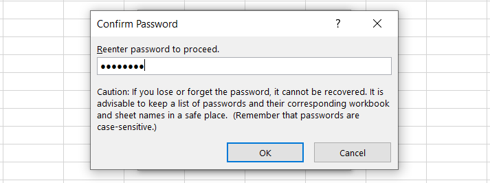 Password confirmation prompt