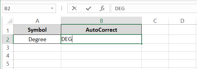 Writing DEG in Excel