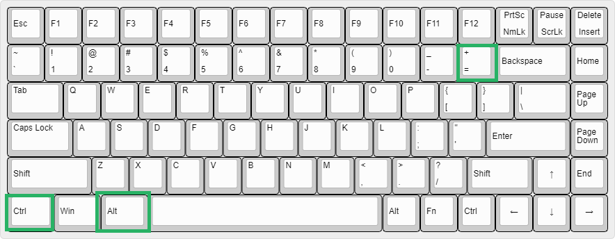 ctrl key ,alt, and plus key in Excel spreadsheet