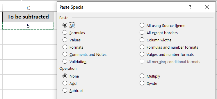 Paste Special dialog box