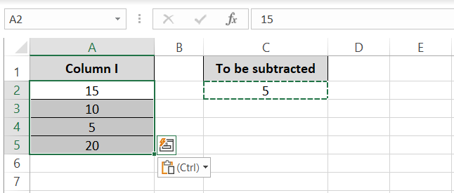 5 deducted from Column I