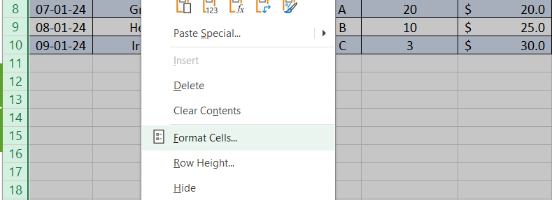 Format cells