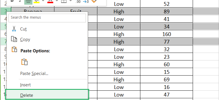 Selected non-contagious rows deleted