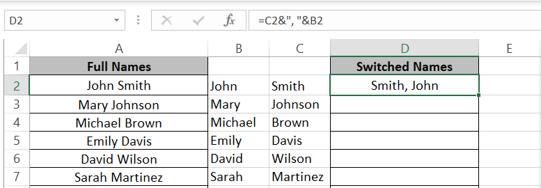 Names split in two columns