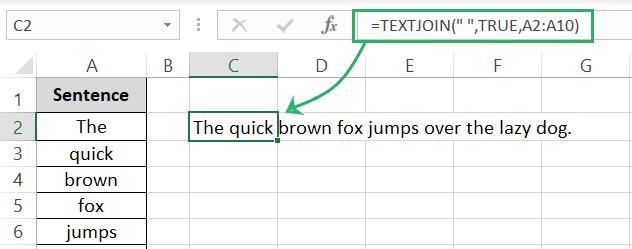 TEXTJOIN combines all cells with delimiter