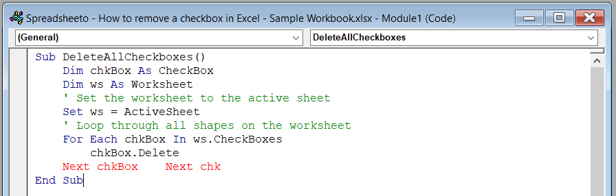 Paste the VBA code in the module