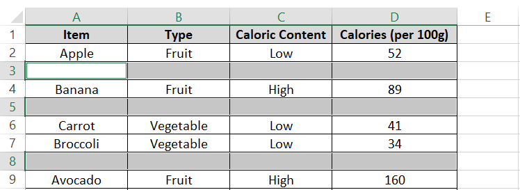 Selection of all blank rows