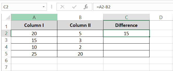 Excel formulas to deduct B2 from A2